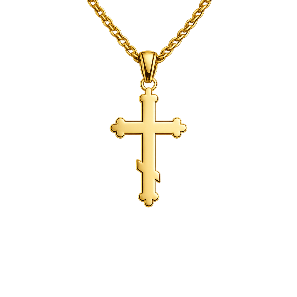 A golden cross resting on flowing silk — the Center of everything
